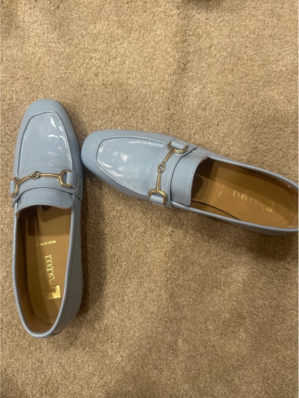 (3)Pascucci Light Blue Patent Leather Loafers Size 39.5 Made in Italy